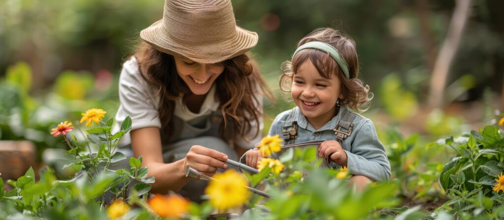 Mère et fille jardinent ensemble